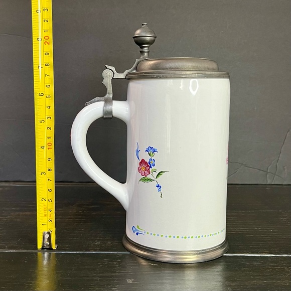 Tin Hinged Lid German Stein Marked Erbo Zinn On Back Front Inscription 125 Yr - Picture 14 of 15